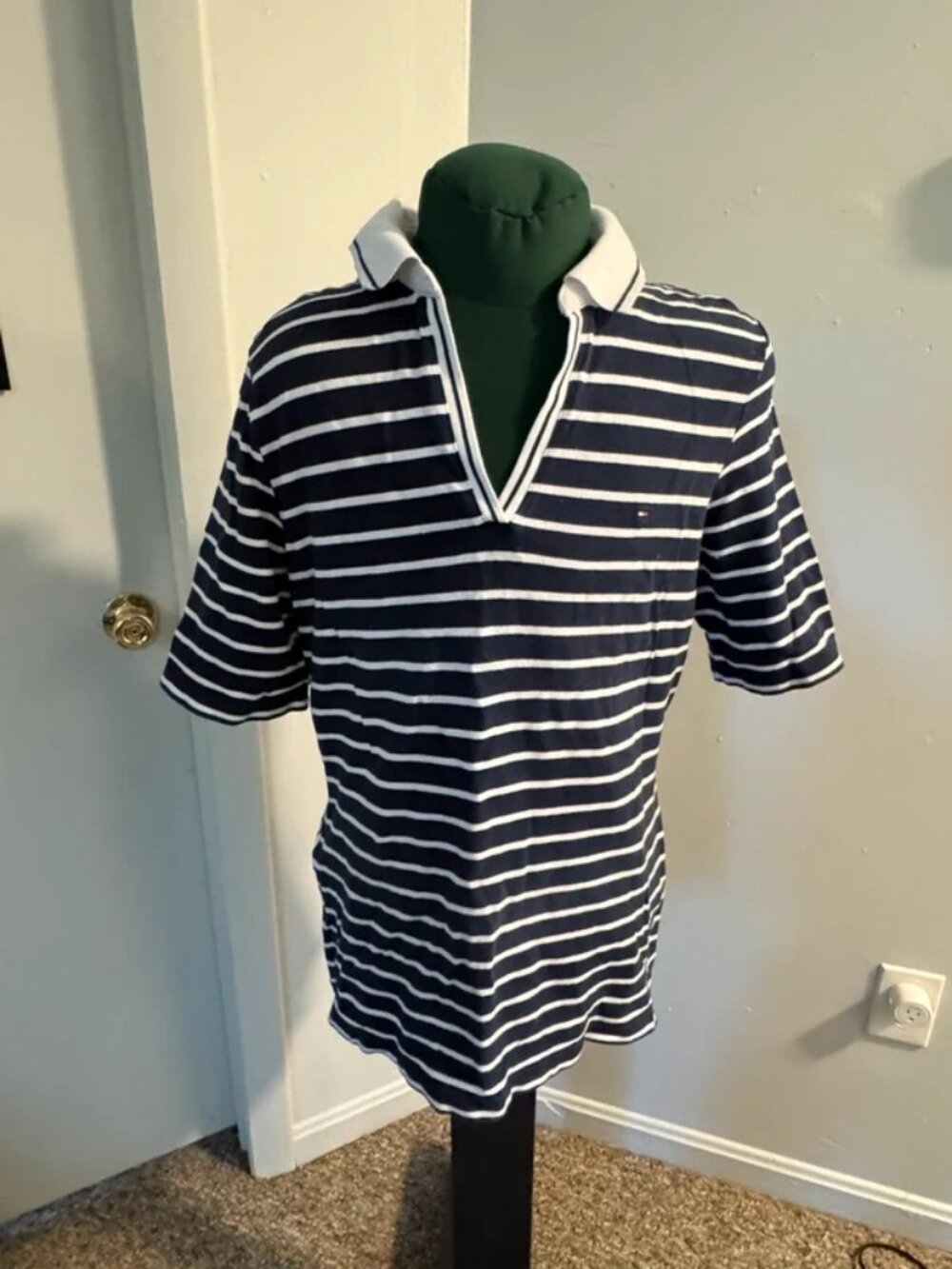 Deep V Collared Stripe Shirt